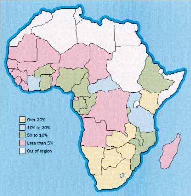 [ 그림 1] 사하라이남아프리카의 5세이하어린이들의에이즈로인한사망비율 인구 1억 2천만의나이지리아역시최근에이즈바이러스 (HIV) 감염자수가급속히증가하여수백만명이사망하였고막대한경제적손실에직면했다.