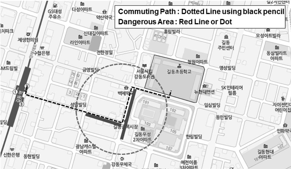 분석결과, 학교주변의교통혼잡, 많은통행량, 불법주차, 좋지않은가시성, 차량속도, 건널목에서의주의가어린이통행위험요소로분석되었다 15). Gates 는어린이교통안전개선을위해어린이보호구역진입부끝부분에설치된 Rear-Facing Flashing Beacon 의효과분석을실시하였다.