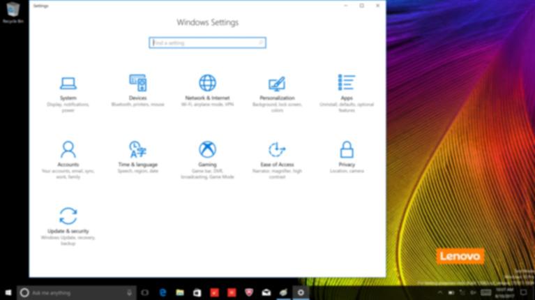 2 장. Windows 10 사용시작 설정 환경설정으로기본적인작업을수행할수있습니다. 우측상단구석부분에있는설정찾기상자를통해서더많은설정을검색할수도있습니다. 환경설정을불러오려면다음과같이하십시오. 시작메뉴를열고, 설정을선택해주십시오.
