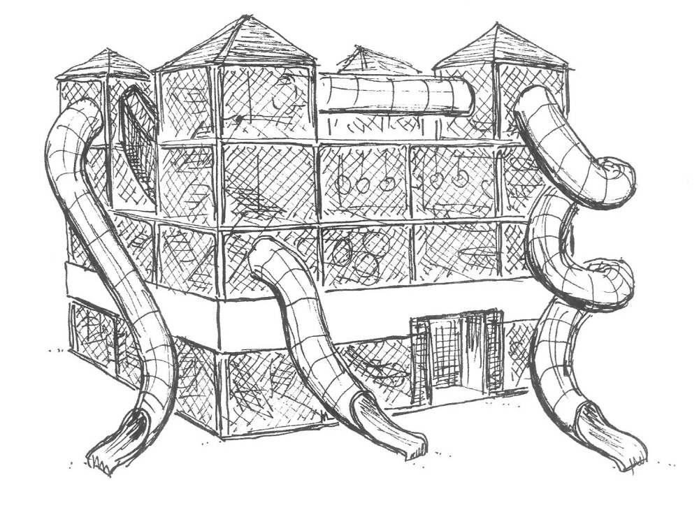 9. 폐쇄형놀이기구 (fully enclosed play equipment) 지정출입구가있는 3 차원폐쇄형태로어 린이가그안에서놀수있도록구성된놀이기구및그구조물 ( 놀이기구및구조물은구성품과 구조요소를포함한다.)( 그림 28 참조 ) < 그림 28> 9.