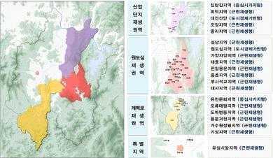 Ⅱ. 국내외사례조사 2) 대전시도시재생사업 (1) 추진방향 2015년 ~2025 년의계획기간으로수립한전략계획에의해 4개의권역을구분하고 20개의활성화지역을선정하였음 - 사업단지재생권역 : 산업경제분야에서쇠퇴비중이높은대전산단, 신탄진역활성화를기본방향으로재생사업추진계획 - 원도심재생권역 : 전반적쇠퇴수준이높은권역으로대전역, 옛충남도청, 도시철도,