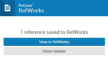 즐겨찾기에저장된 Save to RefWorks 를클릭하여보고있는페이지를 RefWors 에저장.