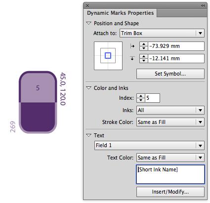 8 기호 설정: 색 패치 마크에 사용된 기호를 변경할 수 있습니다. 표준 마크의 기호 변경 페이지의 214를 참 조하십시오. 색 패치 마크는 하나의 잉크에서 동적으로 채색된 것입니다. 색인 Ink Manager의 잉크 위치를 기준으로 사용하려는 잉크를 정의합니다. 단, 텍스트 및 스트로크에 대하여 다른 색을 정의할 수 있습니다.