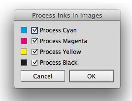 3 잉크 목록 업데이트는 잉크 목록을 새로 고침합니다. 이미지의 프로세스 잉크... 플러그인은 Illustrator를 사용하여 외부 이미지에서 어떤 잉크를 사용할 것 인지 결정합니다. Illustrator에는 몇 가지 제한 사항이 있습니다. 연결된 EPS 이미지를 사용하면 CMYK가 연결된 이미지에서 사용되었는지 검출하기가 가능하지 않 습니다.