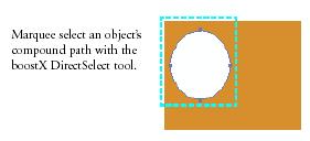 boostx 영역 직접 선택 도구를 사용하면 "도넛 형태"의 개체 내부에서처럼 개체를 마키 선택한 다음 해당 개체의 복합 경로를 편집 또는 수정할 수 있습니다.