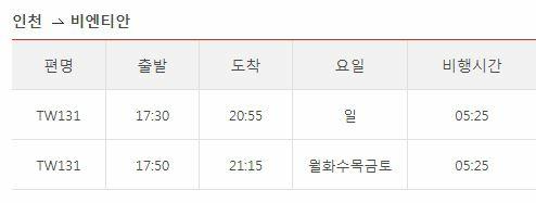 6. 취항정보 가. 직항 2018 년 7 월기준으로, 라오항공과한국의진에어, 제주항공, 티웨이항공이비엔티안 (VTE)- 인천 (ICN) 직항노선을주 5 회이상취항중이다.