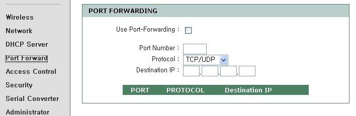 3.4.4. Port Forward Port forward 은 NAT 를사용할경우에만동작합니다. - Use Port-Forwarding : Port-Forwarding 사용여부를체크합니다.