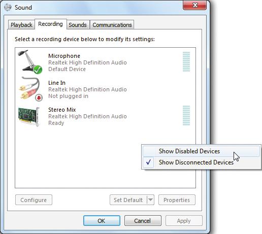 * 스테레오믹스활성화하기 HD Audio Manager 가사용하려는녹음장치를표시하지않는경우, 아래단계를참조하십시오.