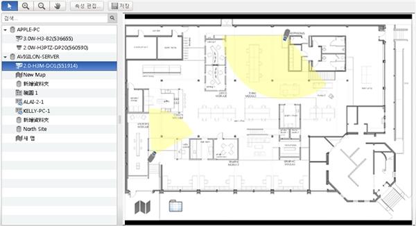 맵작업 맵은감시구역의그래픽참조자료입니다. 사용자위치의이미지를사용하여맵을생성한다음이미지에카메라, 인코더, 저장된보기및기타맵을추가하여감시구역을빠르게탐색할수있습니다. 맵추가 JPEG, BMP, PNG 또는 GIF 형식이미지에서맵을생성할수있습니다. 이미지는맵배경으로사용되고, 카메라가맵위에추가되어감시구역에서의카메라위치를표시합니다.