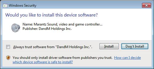 7 Windows 보안대화상자에서 "Always trust software from "DandM Holdings Inc." ("DandM Holdings Inc." 의소프트웨어는항상신뢰 )" 를선택합니다.