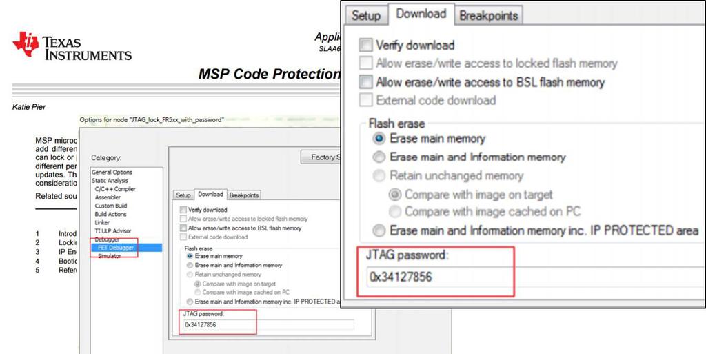 (JTAG 비활성화예시 2) TI 사의 MSP 계열제품에서지원하는 JTAG 및메모리접근에대한 Protection 기능지원에대한내용이다. TI 사 MSP Family 제품 Code protection 기능 출처 : http://www.ti.com/ 라.