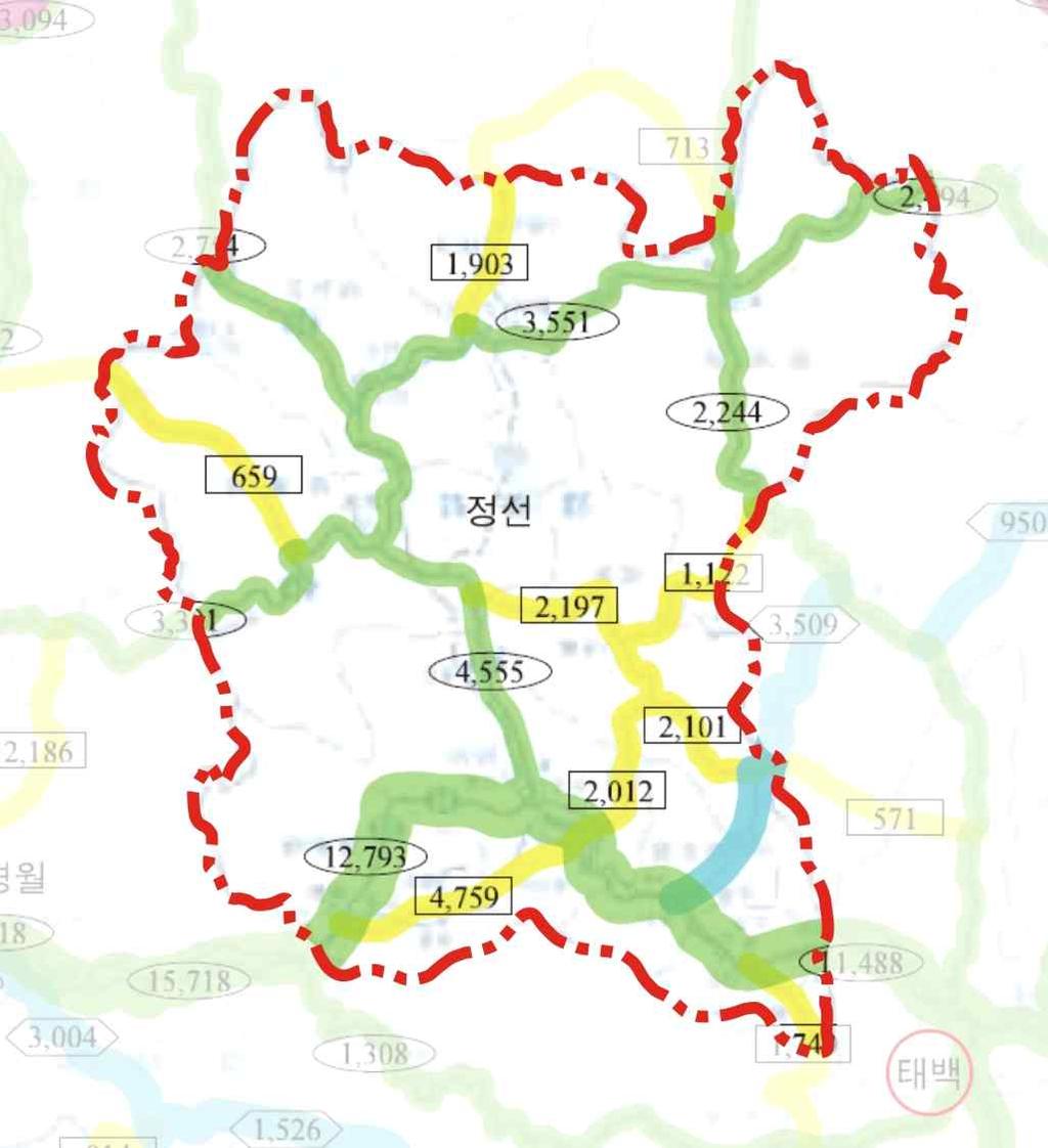 제 1 편계획의기조 5.2 철도시설현황 철도노선현황 정선군내철도노선은정선선 ( 민둥산 -별어곡 -선평 -정선 -나전 -아우라지 ), 태백선 ( 제천- 예미- 자미원 -민둥산 -사북 -고한 -태백 ) 으로 2개노선이있음 역현황 아우라지역, 나전역, 정선역, 선평역, 별어곡역, 민둥산역, 자미원역, 예미역, 사북역, 고한역으로 10개역이있음 5.