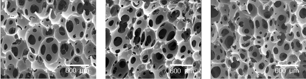 292 이부연 ᆞ 김소연 ᆞ 이광희 ᆞ 진병석 Sample A Sample B Sample C Figure 2. Cell structure of polyurethane foams. Sample D Sample E Sample F Table 2.