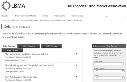 < 그림 22> LBMA 인증제련소검색창 III 주요국의대응현황 지침서의전반적인내용은 OECD 실사가이드라인을기본으로작성되었으며, 독립된제3자감사에대한가이드라인은 62페이지로따로제공하고있습니다. LBMA 목록에인증된정제소로포함되려면 Responsible Gold Audit Report라는감사보고서를제출해야하기때문에제3자감사가이드라인에중점을두고있습니다.