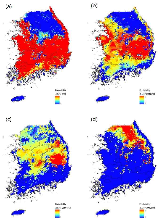 제 16 회지속가능발전전국대회 형에 RCP8.5(2020, 2050, 2090 년대 ; 각 10 년평균 ) 시나리오를투입하여 전망결과를산출하였다. 표 2 는주요수종의현존분포해석을위한설명변수 이다. 표 20.