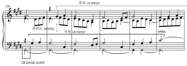 32 피아노음악연구 < 악보 14> Shostakovich, Fugue, 마디 129-146 ( ㄷ ) Part III-3