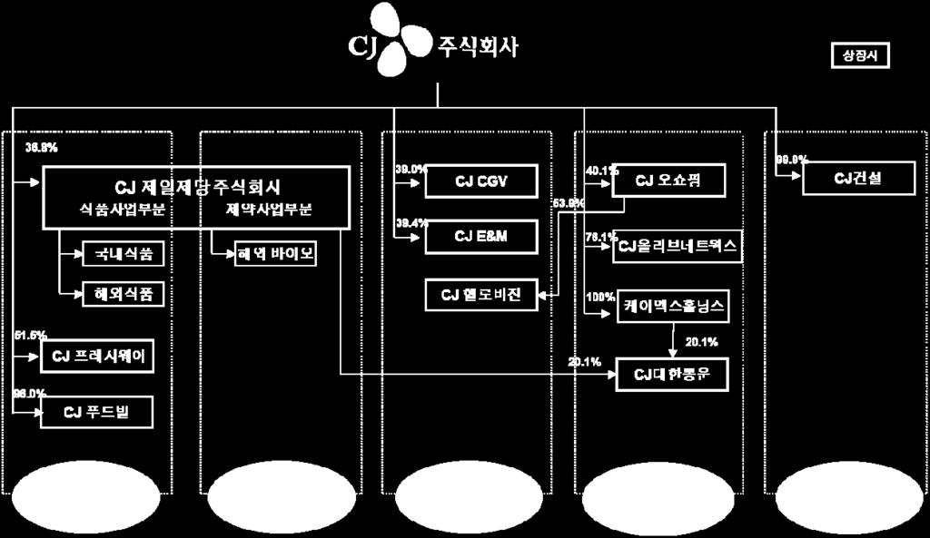 [ 주요분석대상기업 ] 구분 ( 개수 ) 계열사 식품및식품서비스 3 제일제당연결식품사업부문, 프레시웨이, 푸드빌 생명공학 1 제일제당연결생명공학부문 엔터테인먼트및미디어 3 이앤엠, 씨지브이, 헬로비전 신유통 2 대한통운, 오쇼핑 인프라