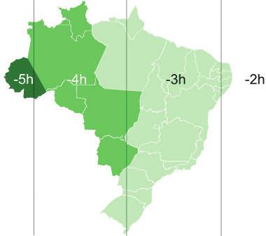 1.11 시차 MAPA DOS FUSOS BRASILEIROS 브라질시차지도 브라질에는 4 개의시간대가존재합니다.