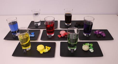 연구방법 / 자극물구성 실험 1 의 7 가지색채의 set 는음료와과자로이루어졌다.