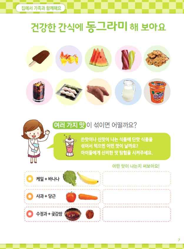 건강한입맛을살리자 ( 맛의조화 ) 교육지도안 1 차시 2 차시 3 차시 대상 6-7 세학습활동유형조리실습, 체험학습 학습주제 학습목표 알록달록무지개샌드위치만들기 1 단맛, 짠맛, 신맛, 쓴맛을느낄수있다 ( 이야기할수있다 ). 2 두부소스를이용한샌드위치를만든다.