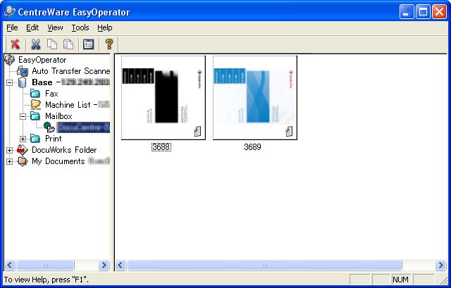 스캔데이터가져오기 2 표시되는창왼쪽의프레임에서 [Mailbox] 에기계의메일박스를추가합니다. 가져올문서가저장되어있는메일박스를추가합니다. 메일박스에추가하는방법에대한자세한내용은 EasyOperator 도움말을참고하십시오. 3 [View] 메뉴에서 [Refresh] 를선택합니다. 4 [Folder] 의왼쪽에있는 [+] 를클릭하여추가한메일박스를표시합니다.