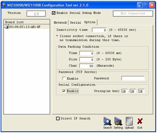 4.2. Serial Command 실행 Figure 16. Serial Configuration Enable Setting 1 우선 Configuration Tool 과 Firmware의버전을확인합니다. 버전이낮을경우, WIZnet 웹페이지에서다운로드하여재설치또는업그레이드후다음단계를 진행합니다.