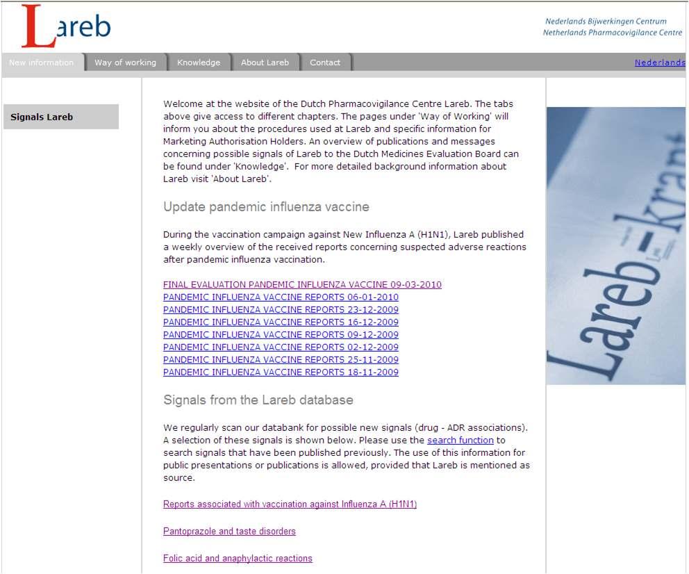 그림 46. Lareb 홈페이지를통한정보공개 표 58.