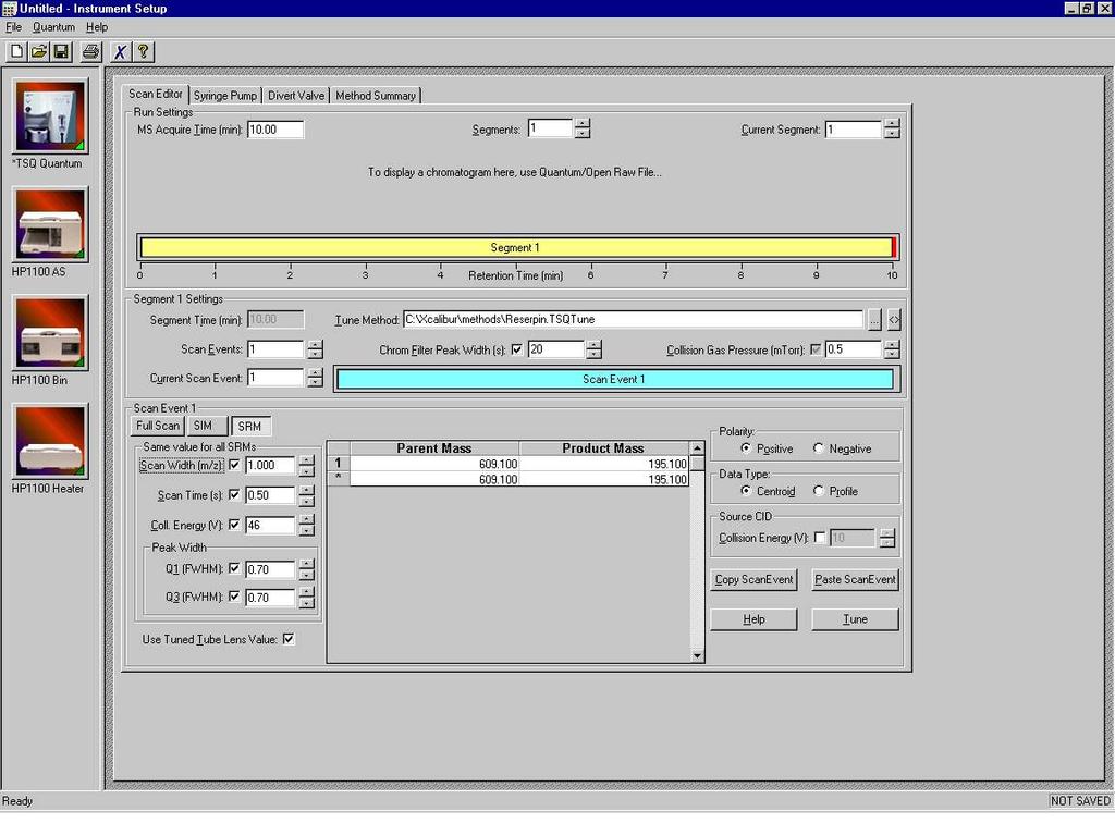 2) Instrument Setup 을완성하기위해다음의화면으로이동 해당시스템에적정의조건들을기입하여파일을완성한다.