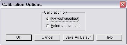 Calibration option 에서 Internal standard 혹은 external standard를확인하고 원하는것을선택한다.