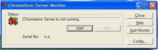 pc 를켜고오른쪽하단의아이콘(Chromeleon의 Server Monitor) 를클릭한다. 아래와같은창이뜨면 Start 를눌러실행시키고, serial No. 를확인한다. 8.