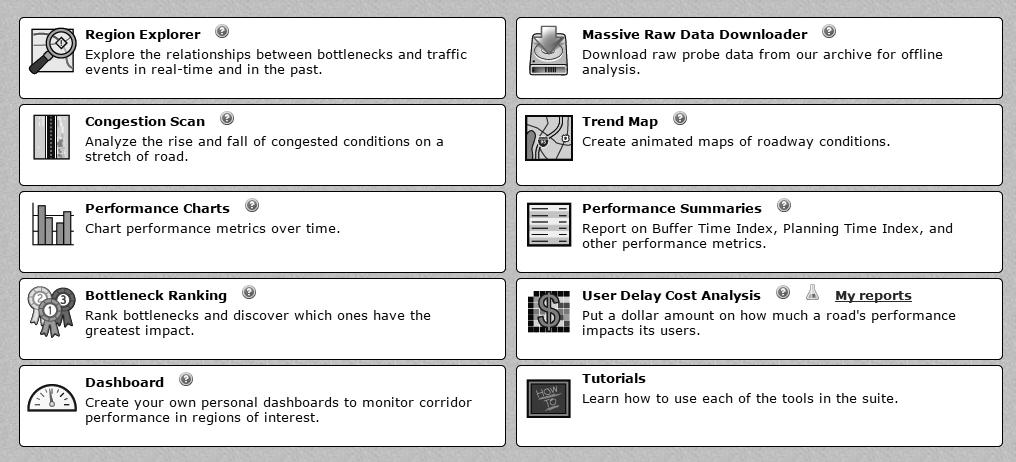 해외교통정책및뉴스동향 Region Explorer Explorer the relationships between bottlenecks and traffic events in real-time and in the past.