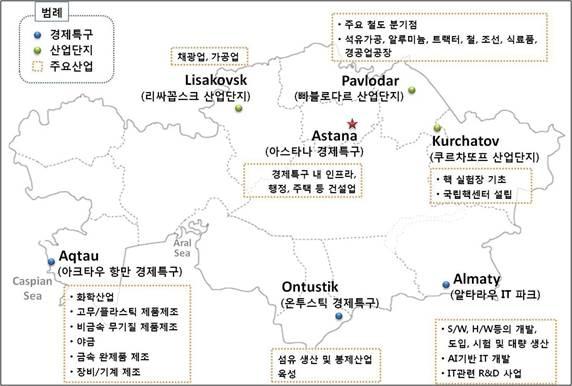 빠블로다르시는 1720 년도에설립된산업도시이며, 도시인구는 35 만명으로추산된다. 빠블로다르시는주요철도분기점이며산업의중심지로 석유가공, 알루미늄, 트랙터, 철, 조선공장과식료품및경공업공장이있다. 쿠르차또프산업단지 쿠르차또프산업단지는 1947 년도에세미빨라찐스크핵실험장기초에설립됐다.