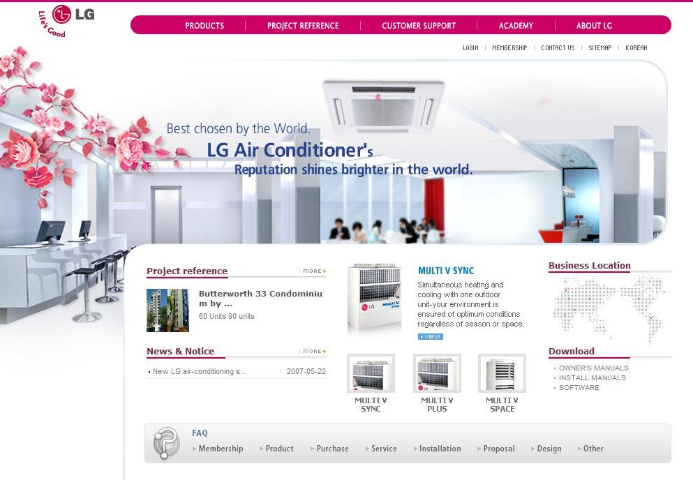 LG 전자시스템에어컨 www.systemaircon.com LG 전자시스템에어컨글로벌웹사이트구축 2007.02 ~ 2007.