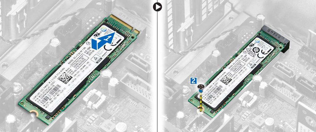 PCIe 솔리드스테이트드라이브 (SSD) 분리 1. PCIe SSD 카드를고정하는나사를분리합니다. 2.