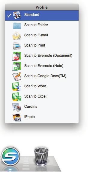 ScanSnap Manager 아이콘과조작 (Mac OS 고객용 ) 프로필메뉴 ScanSnap Manager 아이콘을클릭하면, 이메뉴가표시됩니다. 프로필메뉴에사용가능한프로필이표시됩니다. 클릭 프로필메뉴예스캔을실행하기전에프로필메뉴에서프로필을선택할수있습니다. 문서는선택된프로필의스캔설정에따라서스캔됩니다.