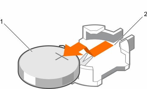 주의 : 배터리커넥터의손상을방지하려면배터리를설치하거나분리하는경우커넥터를단단히잡아야합니다. 2. 배터리커넥터의음극쪽고정탭사이에손가락을넣어배터리를소켓밖으로들어냅니다. 그림 56.