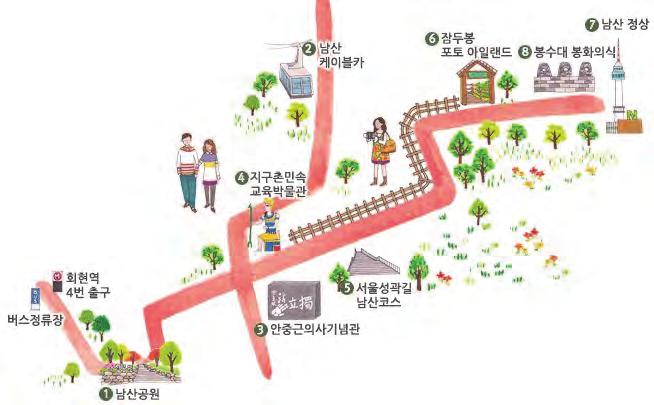 서울의배꼽을찾아서남산 산책코스 : 남산공원 - 약600m, 15분 - 안중근의사기념관 -