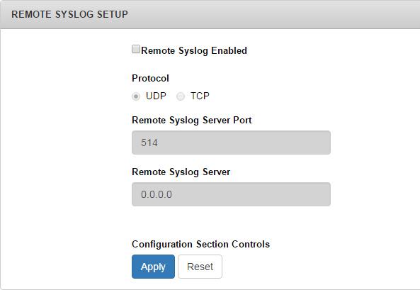 그림 4 원격 Syslog 설정 4 설정에 따라 UDP 또는 TCP 프로토콜을 선택하십시오 5 원격 Syslog 서버 포트에 포트 번호를 지정하고 원격 Syslog 서버 필드에 IP 주소를 지정하십시 오 6 적용을 클릭하십시오 syslog 보기 SYSLOGS를 사용하여 디바이스의 문제를 해결합니다 기본적으로 SYSLOGS 위젯은 IBM QRadar