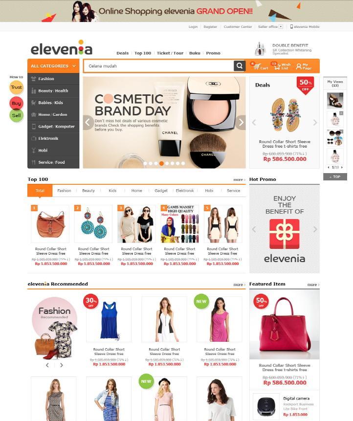 Recent 11street Indonesia elevenia.co.id 11 번가인도네시아오픈마켓사이트오픈 Web / Mobile Web / App 2013.07 ~ 2014.02 11 번가가오픈마켓플랫폼을기반으로하여, 인도네시아오픈마켓 elevenia.co.id 를오픈했다. 인도네시아오픈마켓시장선점과, 사이트가현지화에최적화된 No 1.