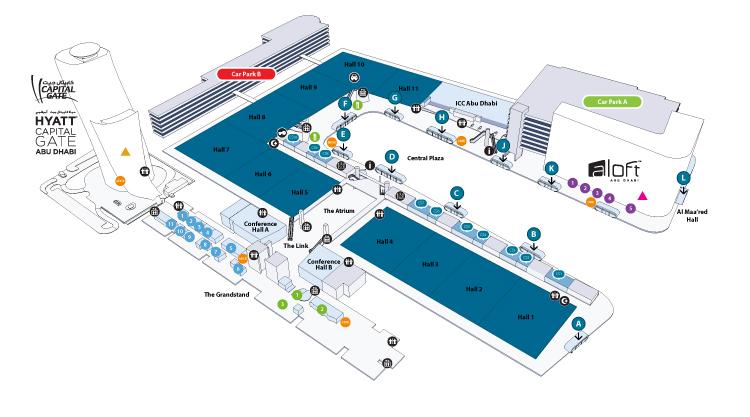 DWTC 홈페이지 : http://www.dwtc.com 아부다비 Abu Dhabi National Exhibition Centre 전시장평면도 자료원 : ADNEC 홈페이지 아부다비에위치한국립전시장인 ADNEC은아부다비국제공항과약 24km 떨어져있으며택시로 25분정도소요된다.