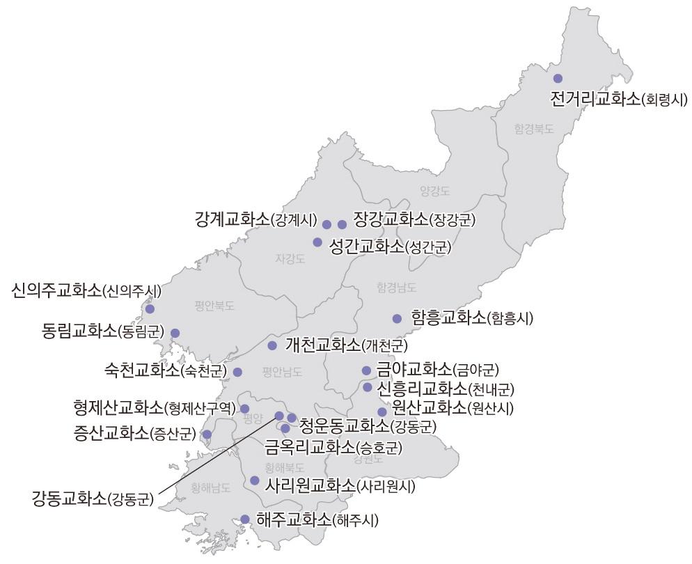 하는곳이다. 49 북한이탈주민의증언과위성사진판독등을통 해추정한결과현재북한에는 < 그림 Ⅱ-1> 과같이총 19 개의 교화소가운영되고있는것으로파악된다.