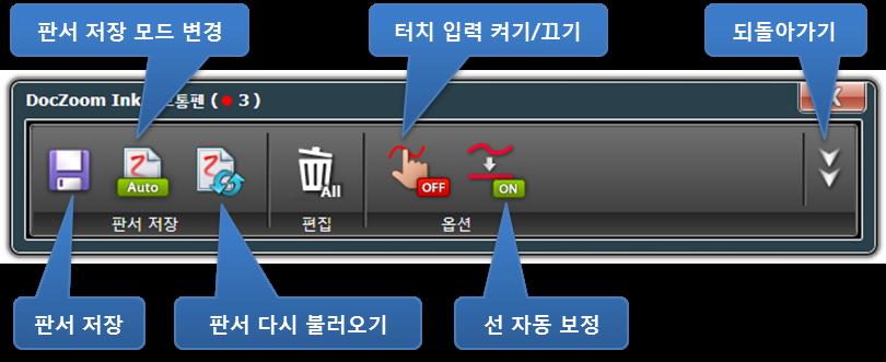 [ 펜모드변경 ] 아이콘중펜아이콘을연속해서누르면순차적으로볼펜, 형광펜, 붓펜으로변경됩니다.