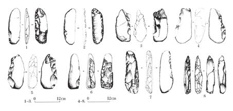 圓頭刮削器 ) 02 출토석제도구 (1, 2. 刀形器, 3~8.