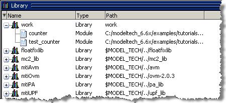 Figure 3-4. Verilog Modules Compiled into work Library Optimize the Design 1. vopt command 를이용하여 Full visibility 가가능한 Optimize design 을만들것입니다. A.