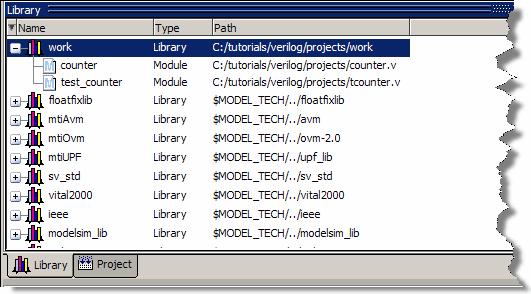 Figure 4-6. Library Window with Expanded Library Optimize for Design Visibility 1. vopt command 를이용하여 Full visibility 를갖는 Library 로 Optimize 하기. A. Transcript 윈도우에아래의 command 를입력합니다.