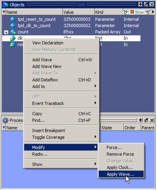 VHDL vcom counter.vhd 4. Design Load 하기 A. vsim novopt counter 를입력합니다. 5. Wave 윈도우열기 A. View>Wave 를선택합니다.