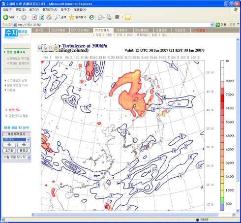제3장 기상예보 [ 그림 3-47] 청천난류예상도및국내고층관측지점호도그래프조회창 6.3.4 수치예보자료의대외지원을통한국제협력