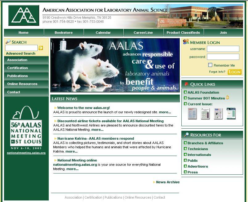 * Americal Association for Laboratory Animal Science (AALAS):(http://www.aalas.org/) AALAS 는주요연구자들과동물보호기사와수의사들을포함한, 다양한전문적그룹이다.