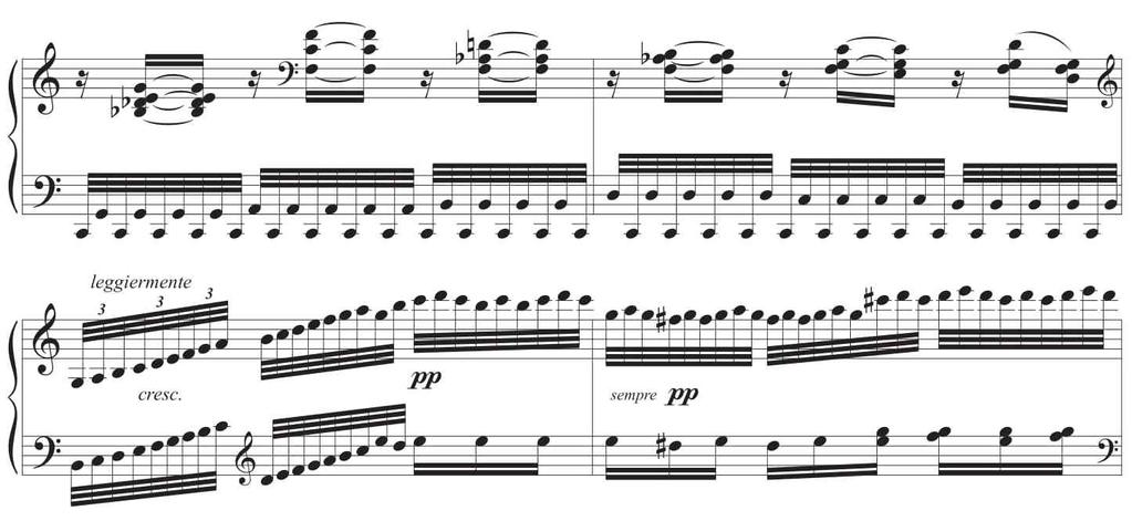 이확장된트릴악구는 Eb장조의딸림화음으로나타나는셋잇단음표형에다시자리를내어줌으로써멈추었던움직임이다시시작된다 (d). 예 9. 베토벤 Op. 111, 2 악장, 제 4 변주 ( 다음페이지에계속됨 ) a. b.