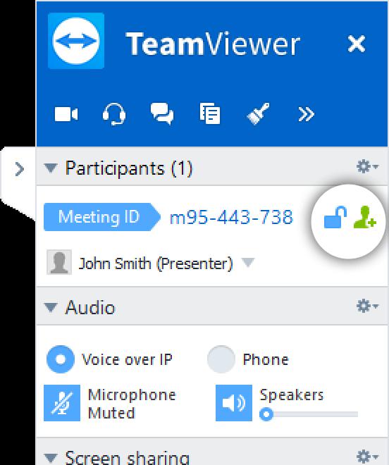 3 회의 TeamViewer 제어판이열립니다 ( 26페이지 3.7 항참조 ). 5. 참가자들을초대하고사용자의화면을전송하기전에추가적으로조정합니다. 이미시작된회의에참가자들을초대하는방법은다음과같습니다. 1. TeamViewer 제어판에있는참가자위젯 ( 28페이지 3.7.2 항참조 ) 에서 아이콘을클릭하십시 오. 2. 사용자의 TeamViewer 계정에로그인한경우 3 단계를진행하고그렇지않은경우 3.